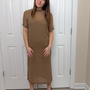 Zara Sheer with Slip Brown Midi Dress